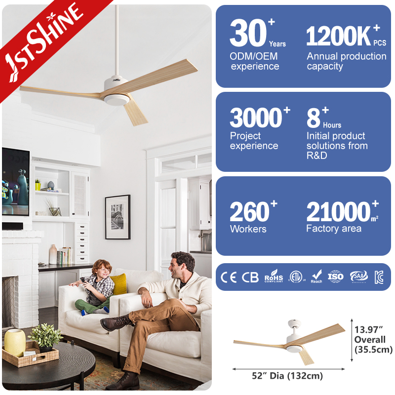 1stshine Ceiling Fan 52 Inches Wooden Blades Energy Saving Adjustable 6 Speeds Soft Wind Smart Ceiling Fan with Remote
