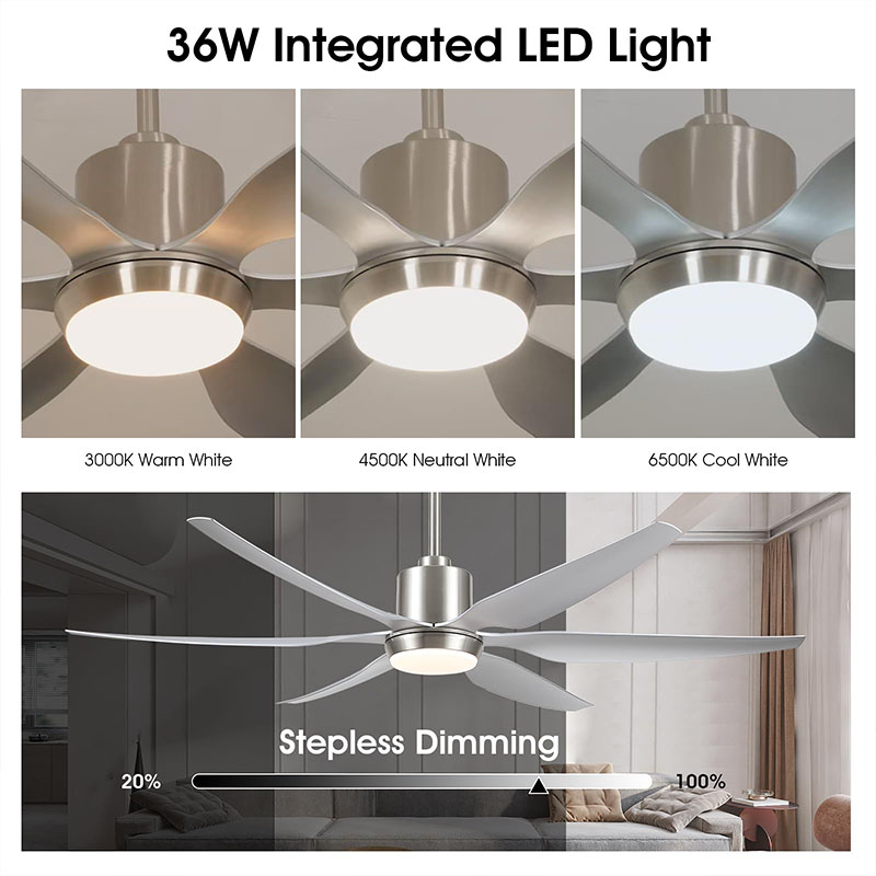 66 Inch Large LED Ceiling Fan and Remote Noiseless DC Motor 6 Speed 6 Blades Modern Black Ceiling Fan with Light
