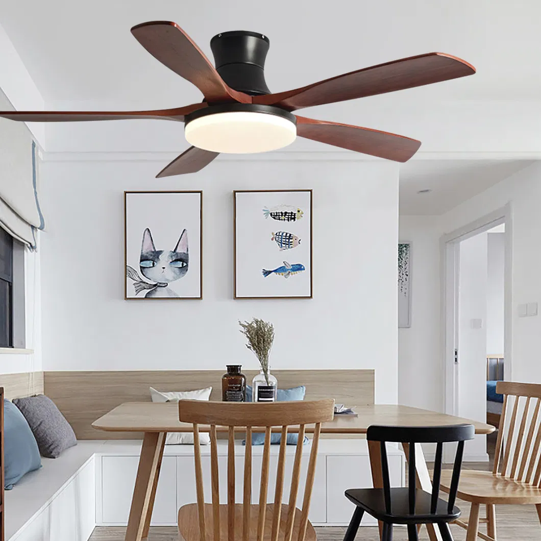 Solid Wood Blades Remote Control 3 Color Ceiling Fan with LED Light