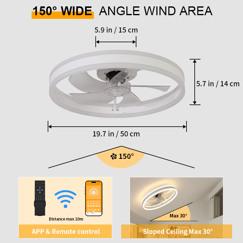 Modern Minimalist Metal Ceiling Fan LED Light Smart APP Control Ultra-Quiet Reversible DC Motor Flush Mount Bedroom 5 Blades