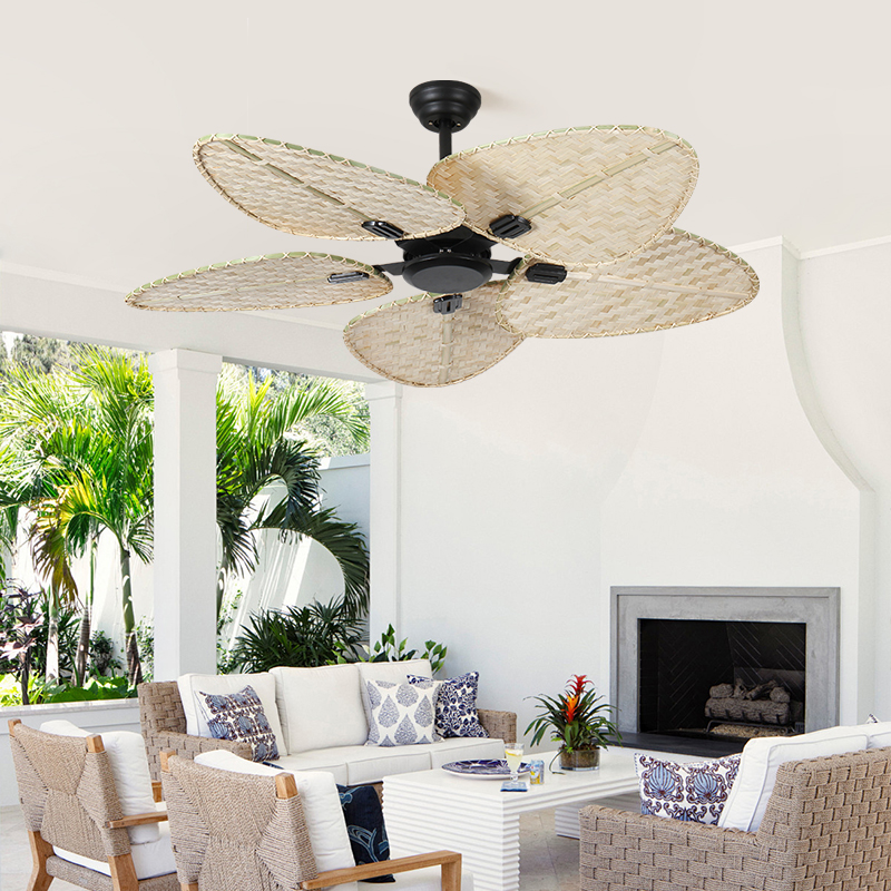 Wholesale Modern Ceiling Fan Without LED Light and Remote Control BLDC motor Reversible Bamboo ceiling fan Tropical style Palm