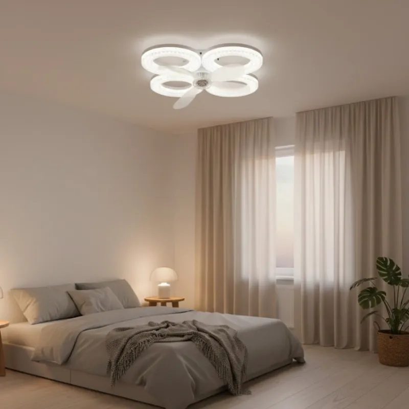 Modern Crystal Flush Mount Ceiling Fan with Quiet Dimmable LED Light