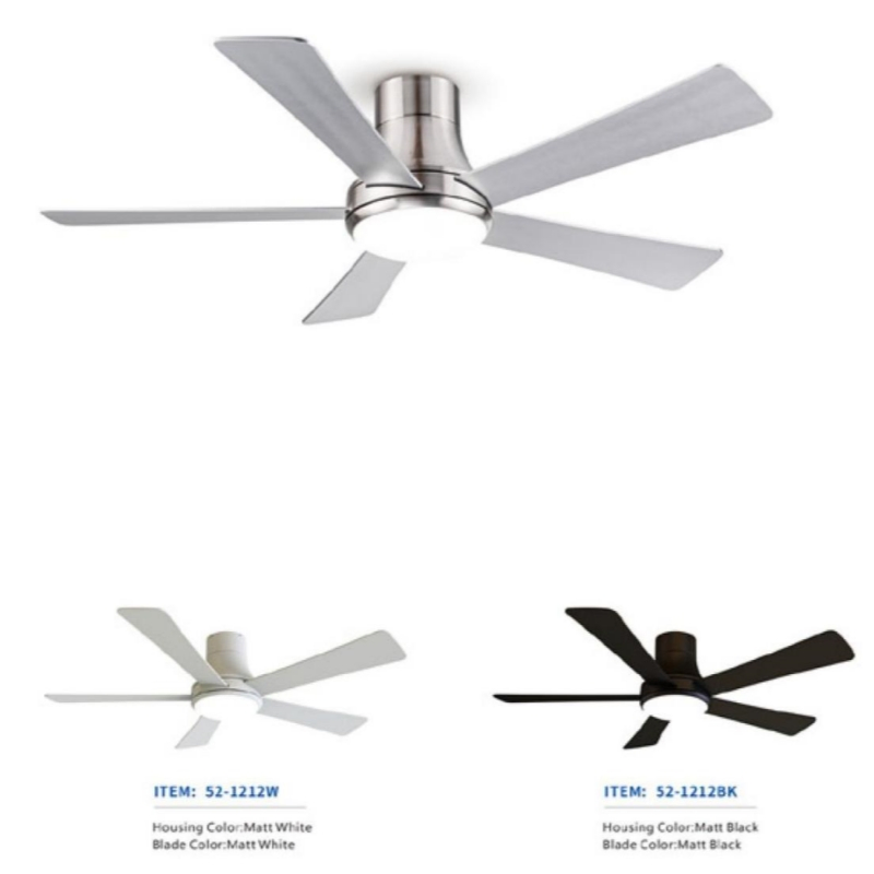 Low Noise Modern 52-Inch Plywood LED Ceiling Remote Control DC 110V Black LED Ceiling Fan with LED Light