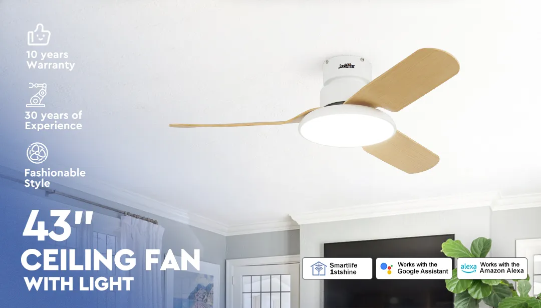 Plastic Ceiling Fan Light Low Profile Quiet LED Ceiling Fan with Light and Remote Control
