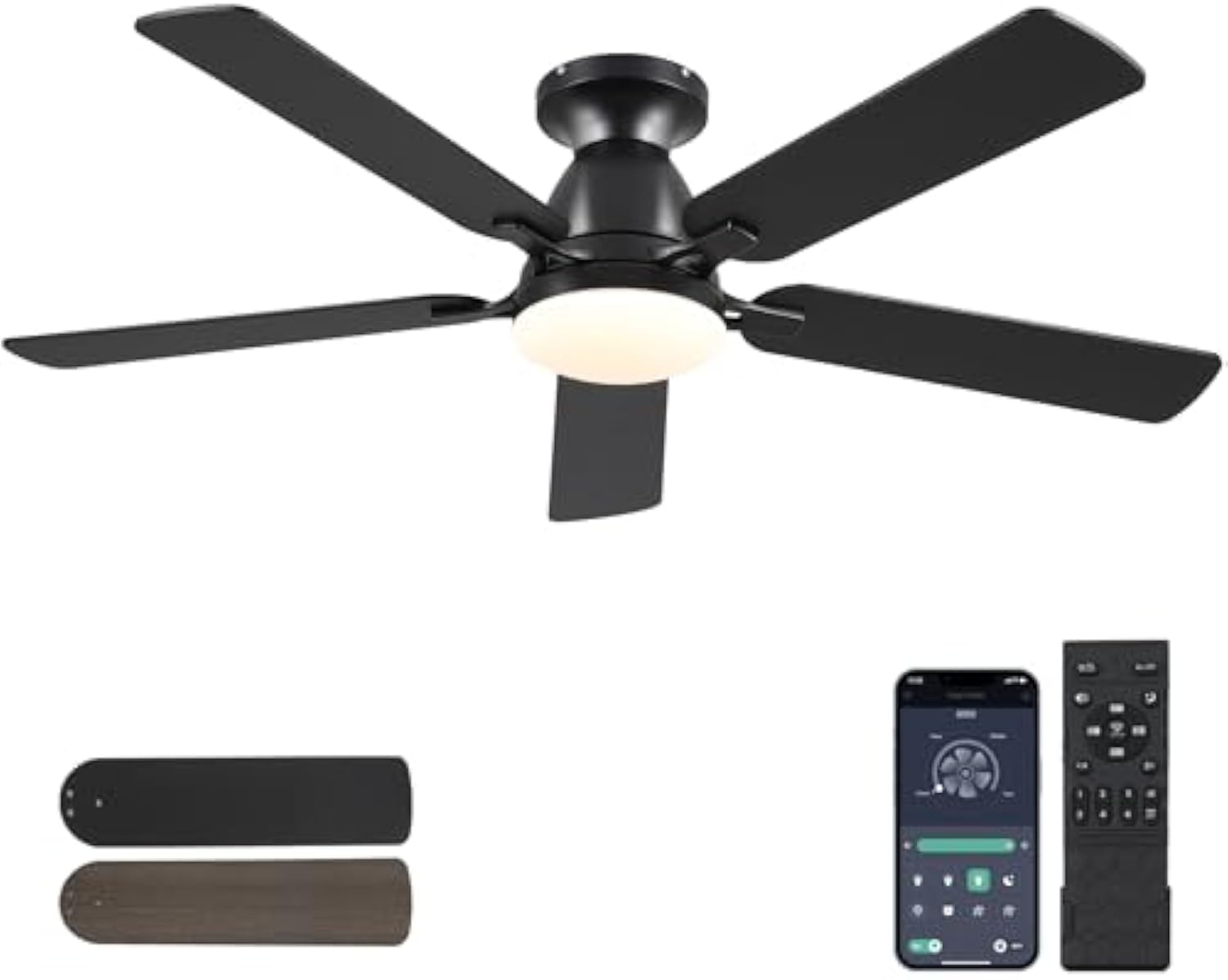 52 Inch Low Profile Ceiling Fan With Light Flush Mount LED Dimmable DC Reversible Modern Ceiling Fan With Remote APP