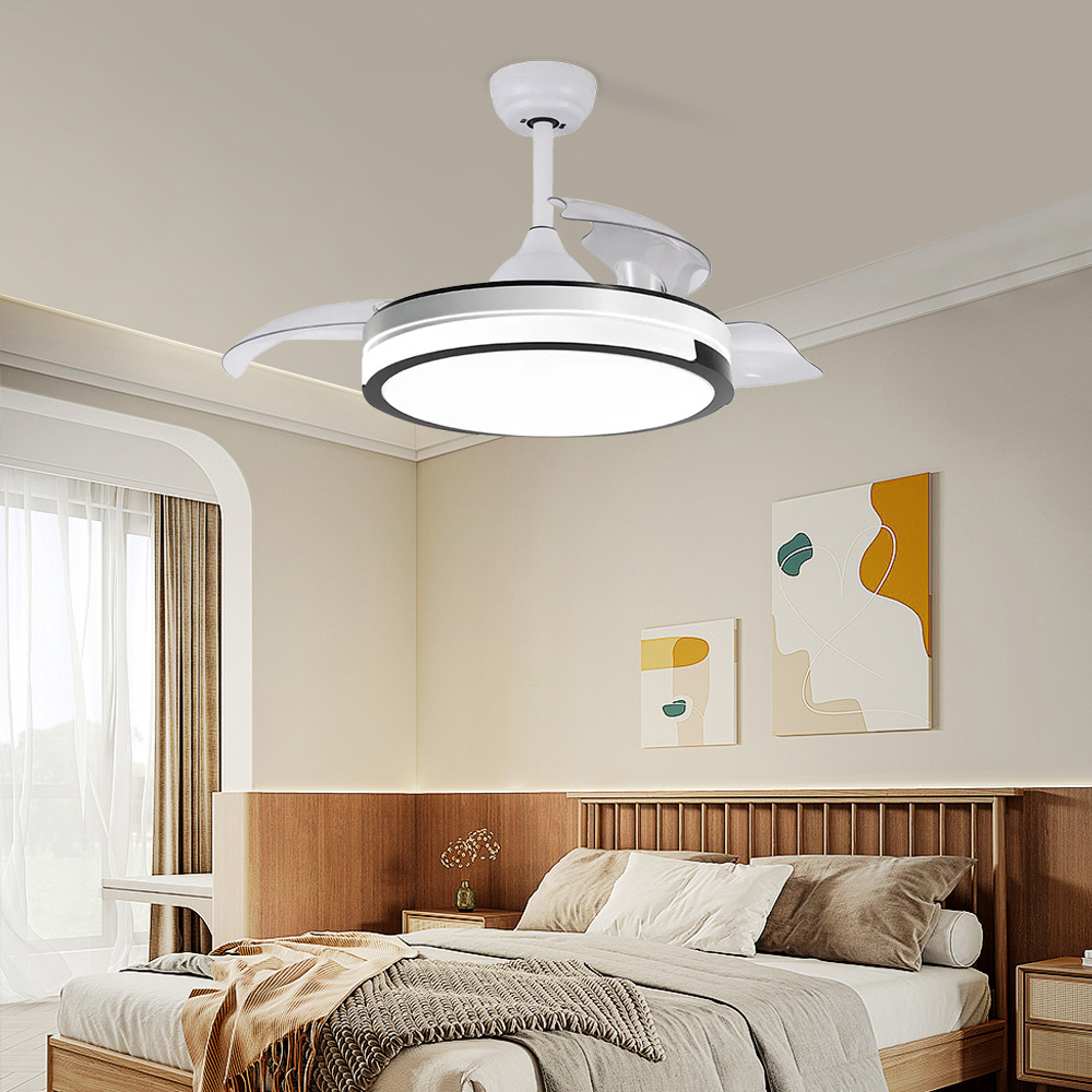 Modern 42-inch Decorative LED Ceiling Fan Light Invisible Ventilador De Techo Remote Control 3 Blades Iron Wood Material DC