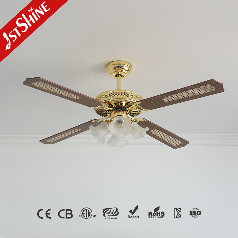 1stshine Ceiling Fan Traditional MDF Blades OEM Color 52 Inches Remote Control Pure Copper AC Motor Ceiling Fan Light