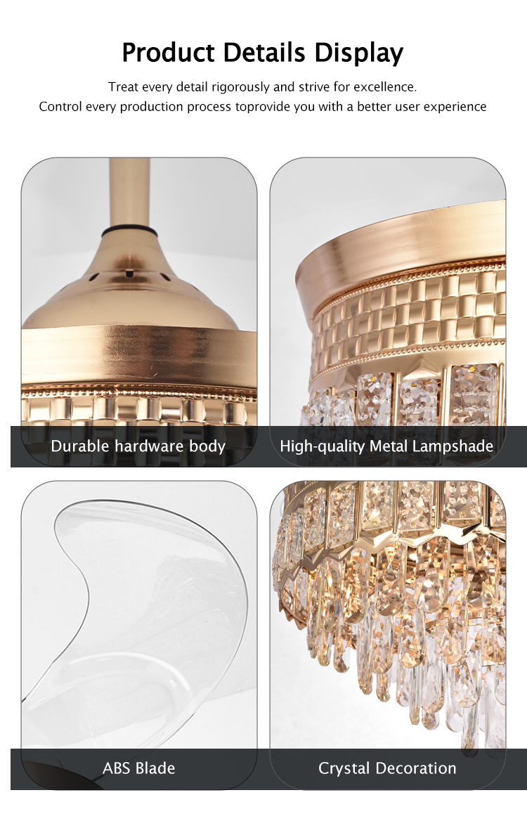 Y120 Luxury Bedroom Crystal Chandelier Ceiling Led Fan Light Luxury Ceiling Fan Led with Light Chandelier Ceiling Light and Fan