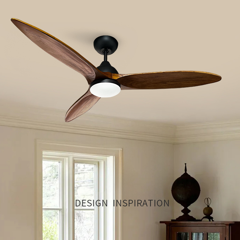 Modern LED Ceiling Fan With Light Dc Inverter Remote Control Solid Wood Three Blade Chandelier For Home For Living Room