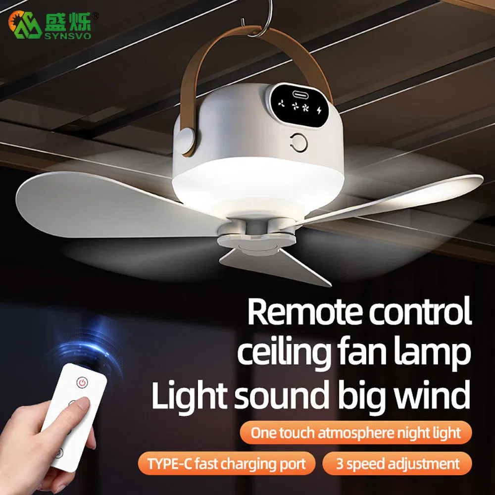 Portable LED Ceiling Fan with Light USB Charging &amp; Remote Control for RV Hotel &amp; Car for Outdoor Camping