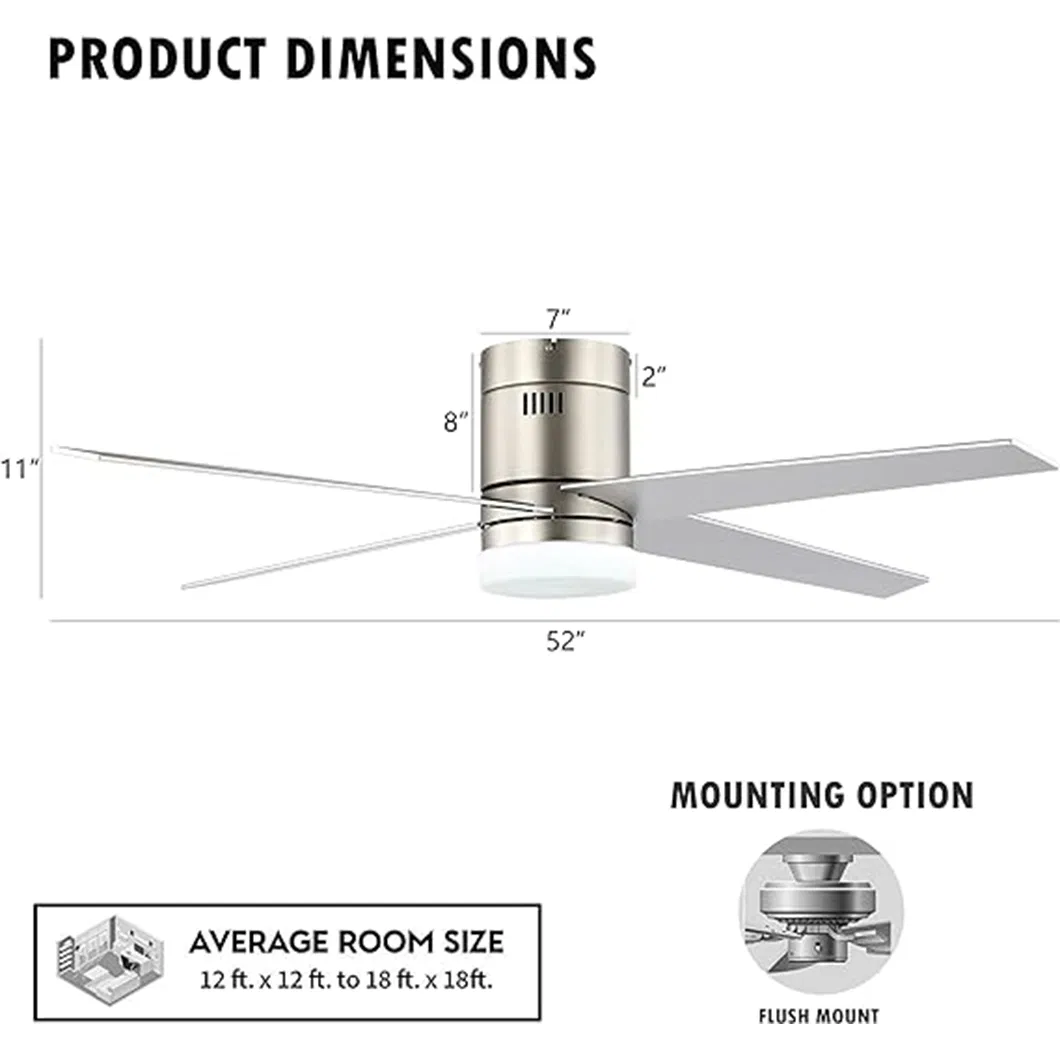 Modern LED Fan Lighting Remote Control Copper Motor Silver Ceiling Fan with Light
