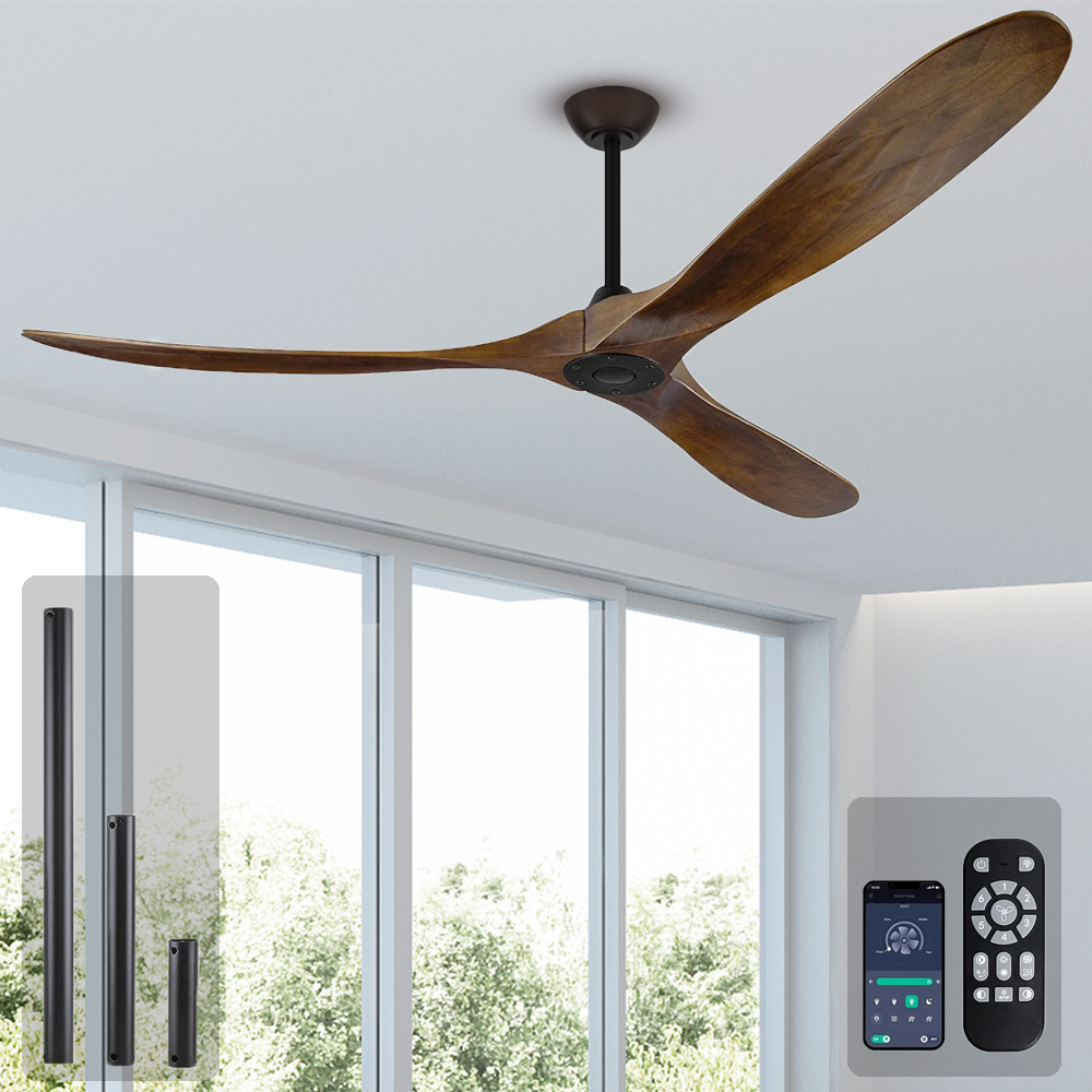 Modern Outdoor Patio Nice Airflow Remote Wall Control Available 70 Inch Large Real Wooden Blade Ceiling Fan Without Light