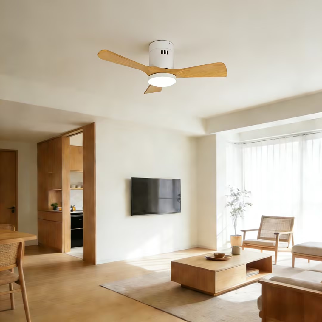 Modern Ceiling Fan Light Remote Metal White Finish Quiet DC Motor Dimmable LED Reversible Rotation 3 Blades Minimalist Design