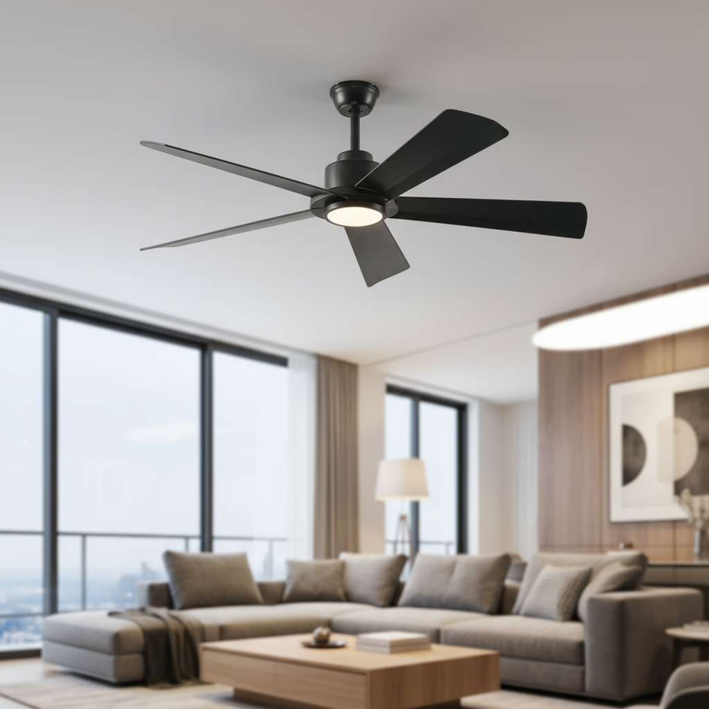 1 Modern Metal Ceiling Fan Retractable Hidden ABS Blades LED Light Remote Control 6-Speed 10-Year Warranty-Living Room