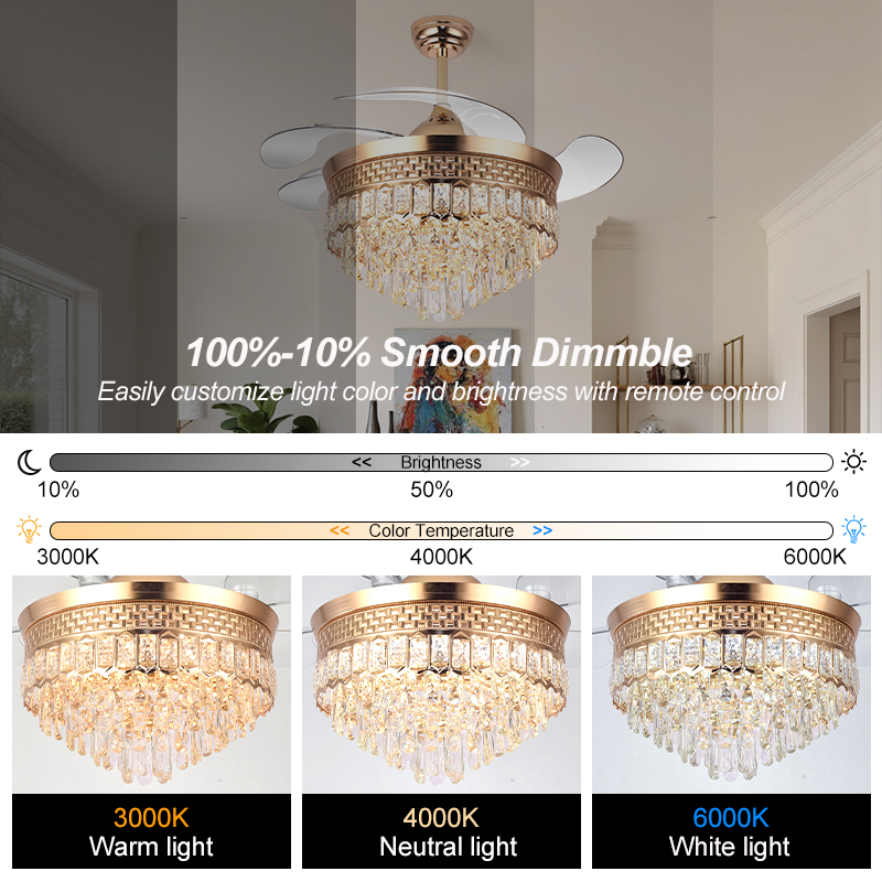 Y120 Luxury Bedroom Crystal Chandelier Ceiling Led Fan Light Luxury Ceiling Fan Led with Light Chandelier Ceiling Light and Fan