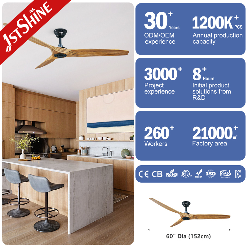 1stshine Ceiling Fan 2026 Graceful Lower Noise Smart Remote Control Wooden High Quality Ceiling Fan