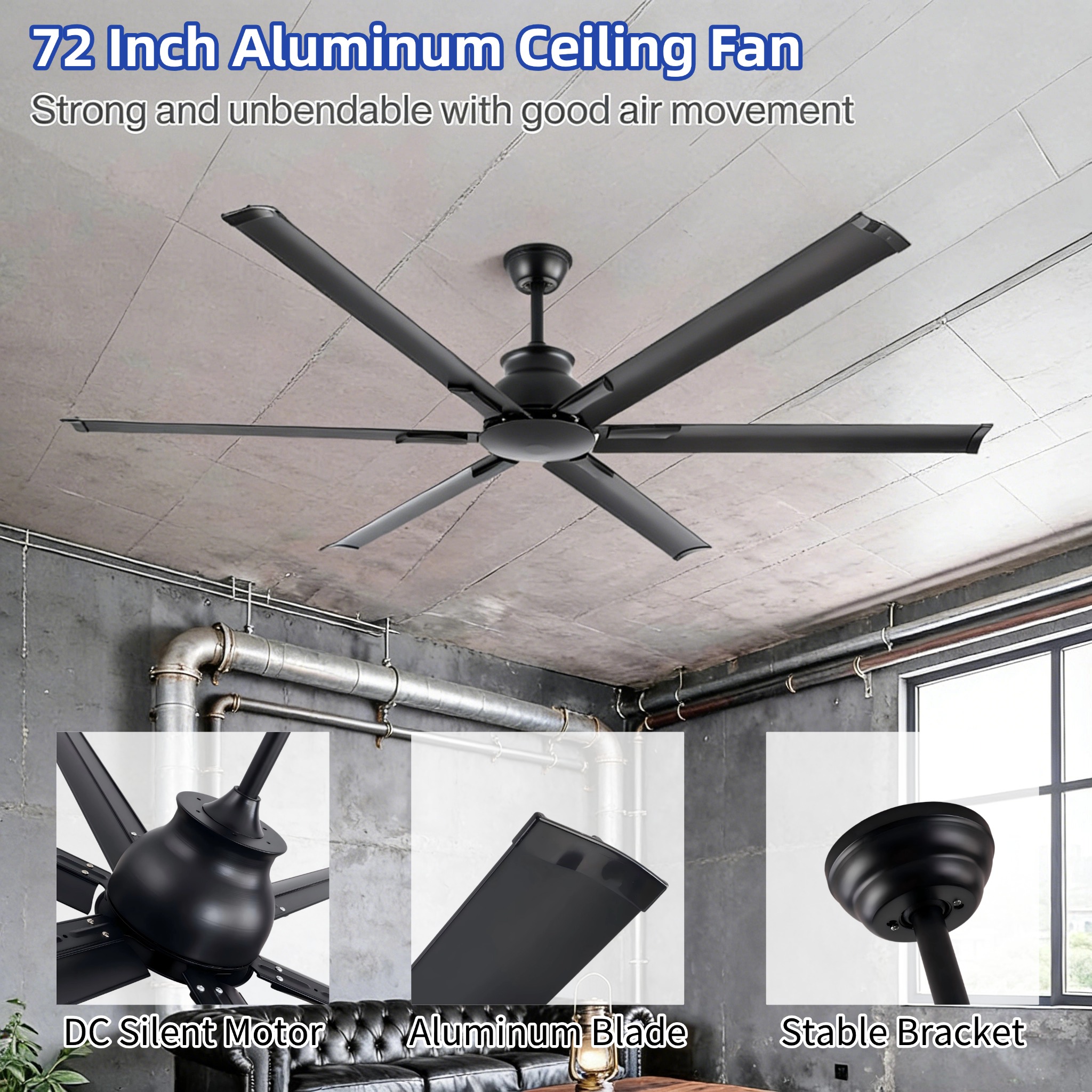 Powerful Factory 72Inch Big Fan Aluminum Blades Modern Warehouse Industrial Ceiling Fan with Remote Control