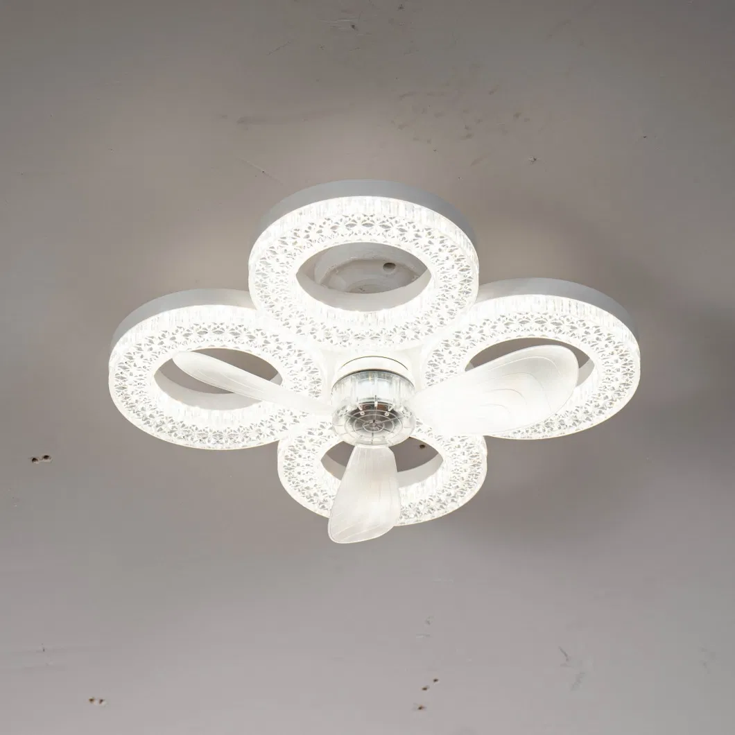 Modern Crystal Flush Mount Ceiling Fan with Quiet Dimmable LED Light