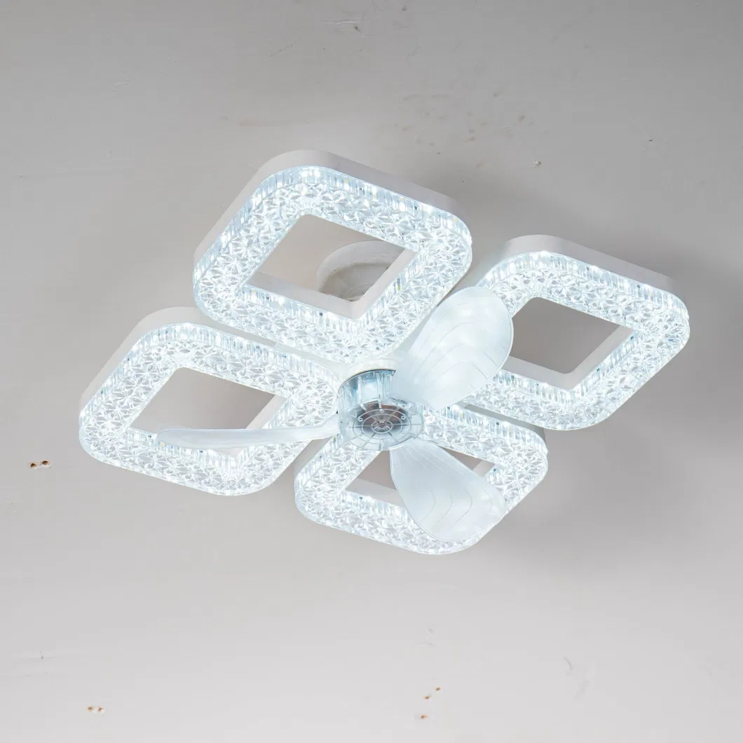 Modern Crystal Flush Mount Ceiling Fan with Quiet Dimmable LED Light