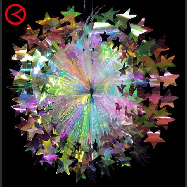 20cm Honeycomb Iridescent Film Snowflake Fan Indoor Ceiling Hanging Christmas Decorations