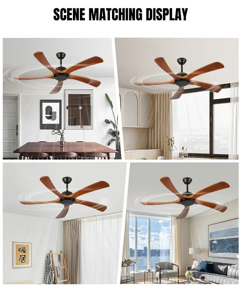 Solid Wood Ceiling Fan Without Lights Flush Mount Remote Control, Wood Blades Modern Outdoor Ceiling Fans No Light for Bedroom