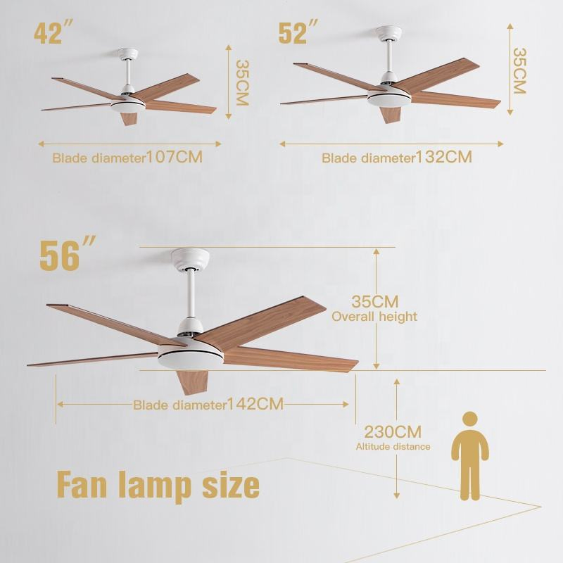 42 52 56 Inch Wooden Fan 3 Speed AC Motor 5 Wood Blades Decorative Ceiling Fan Without Light