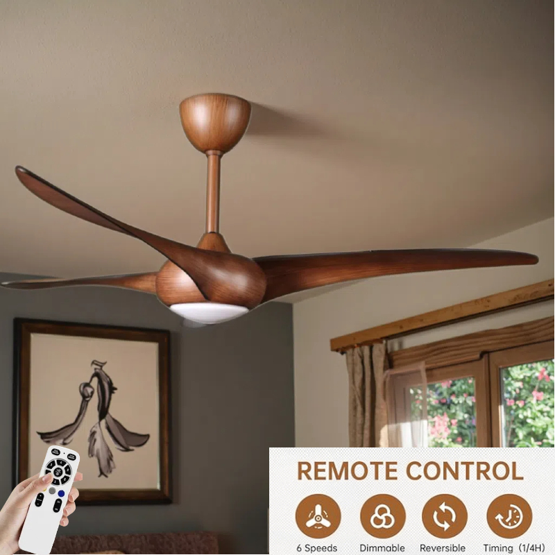 European Vintage Style 52-Inch 3 Brown ABS Blades Ceiling Fan With Light And Remote Control Electric Air Cooling Fan For Hotels