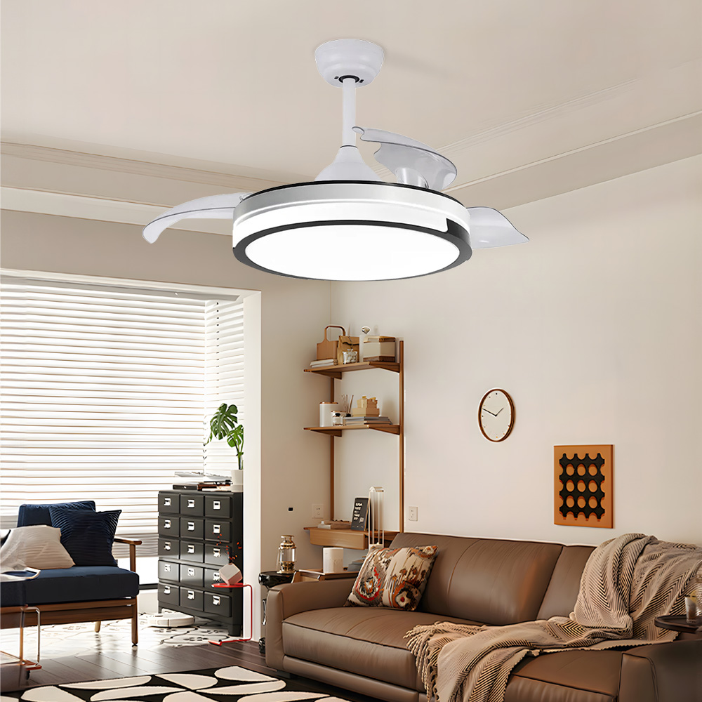 Modern 42-inch Decorative LED Ceiling Fan Light Invisible Ventilador De Techo Remote Control 3 Blades Iron Wood Material DC