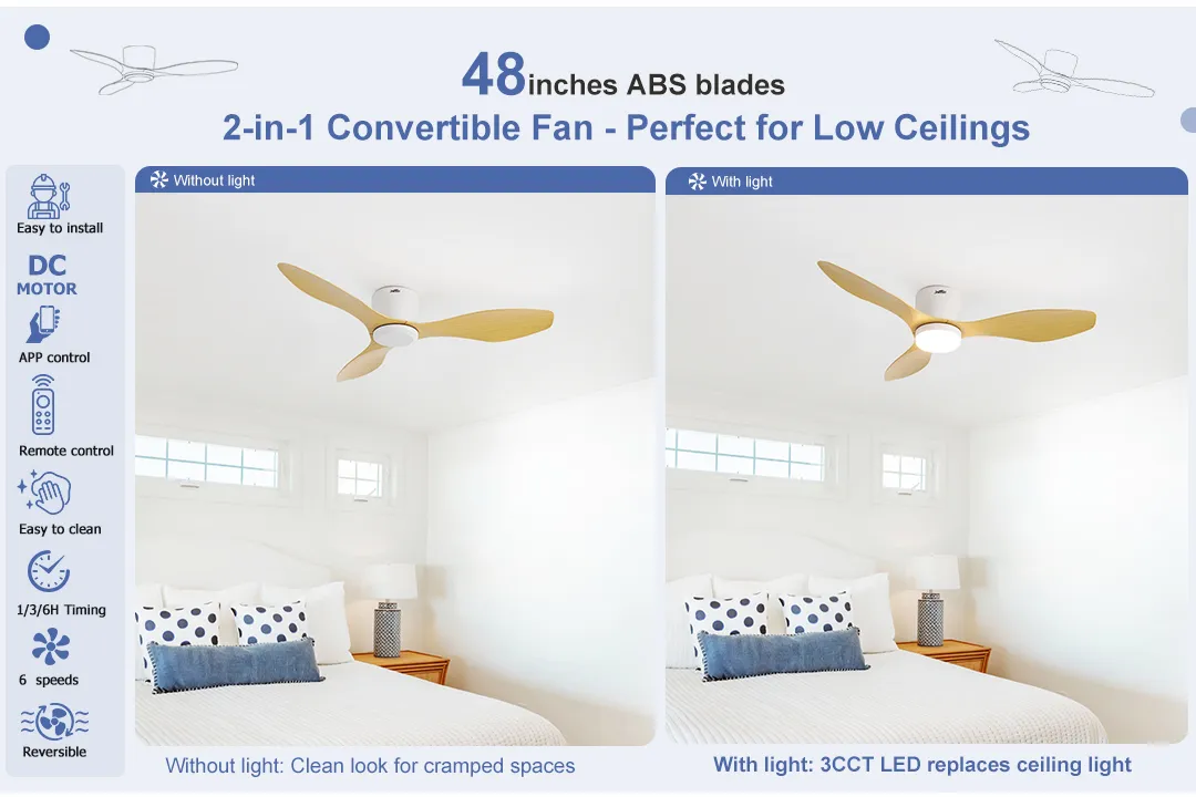 Ceiling Fan Transparent Blade DC Motor Flush Mount ABS Ceiling Fan 2in1 Lighting