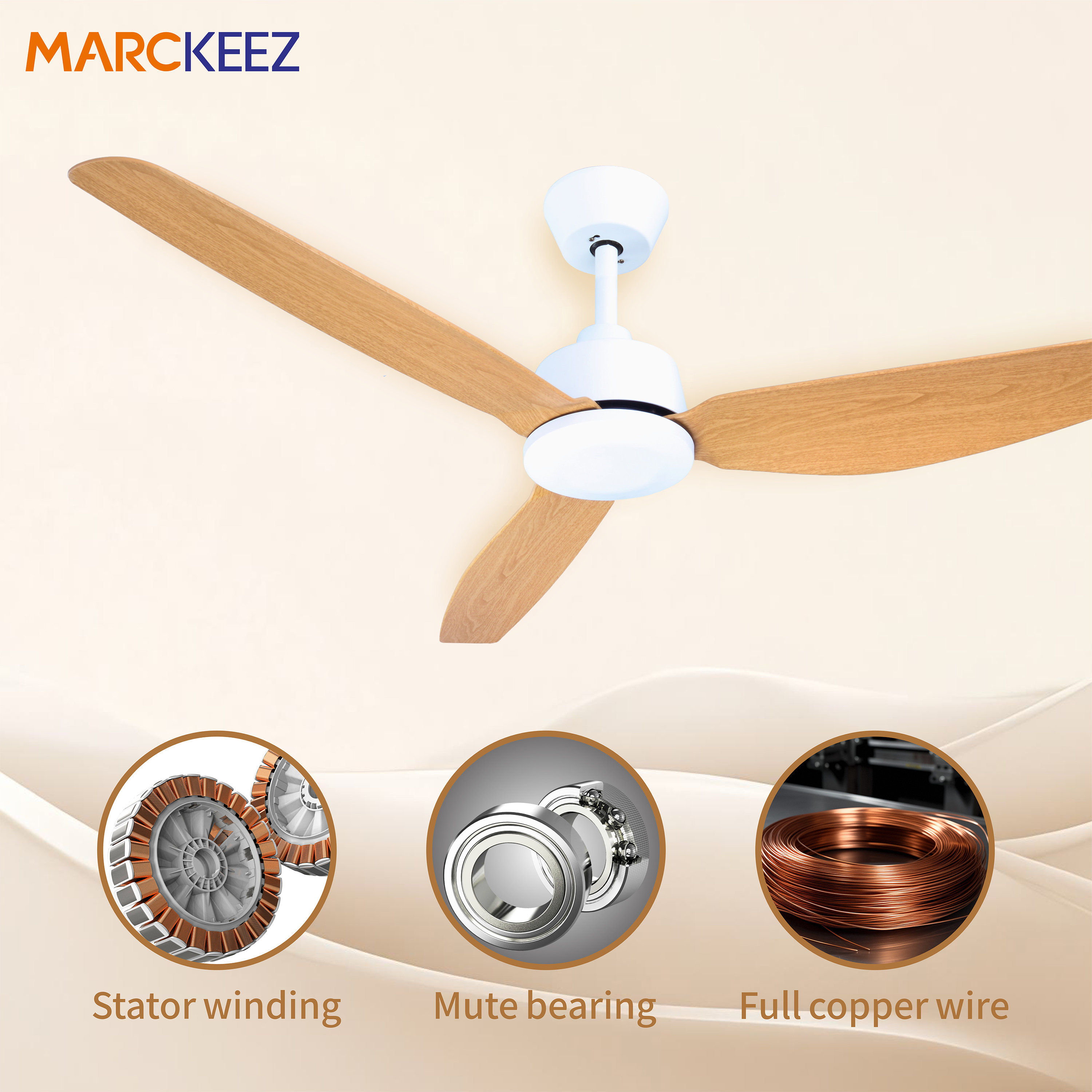 Low Profile DC Ceiling Fan 52 Inch 3 Blades Modern Home Ceiling Fan No Light