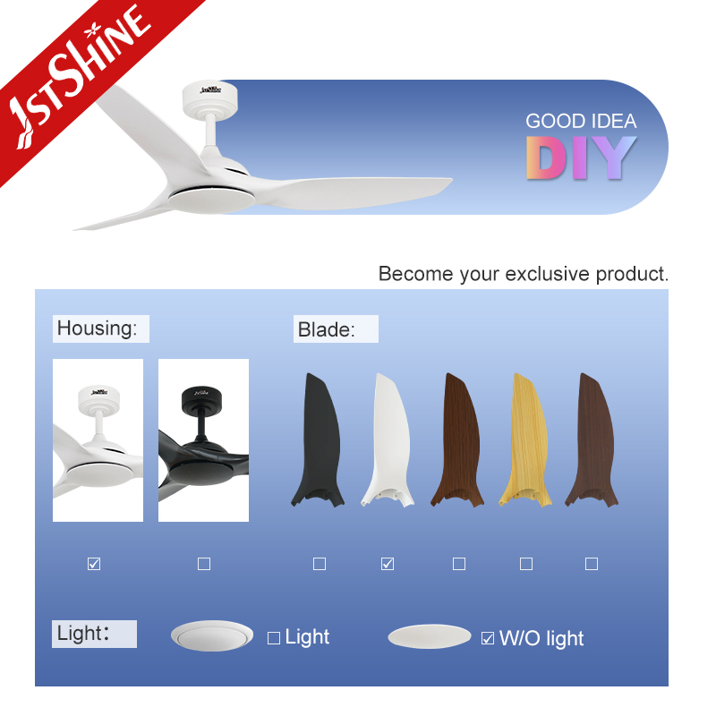 1stshine Ceiling Fan Home 52 Inches Plastic Blades White Color Smart Remote Control DC Ceiling Fan