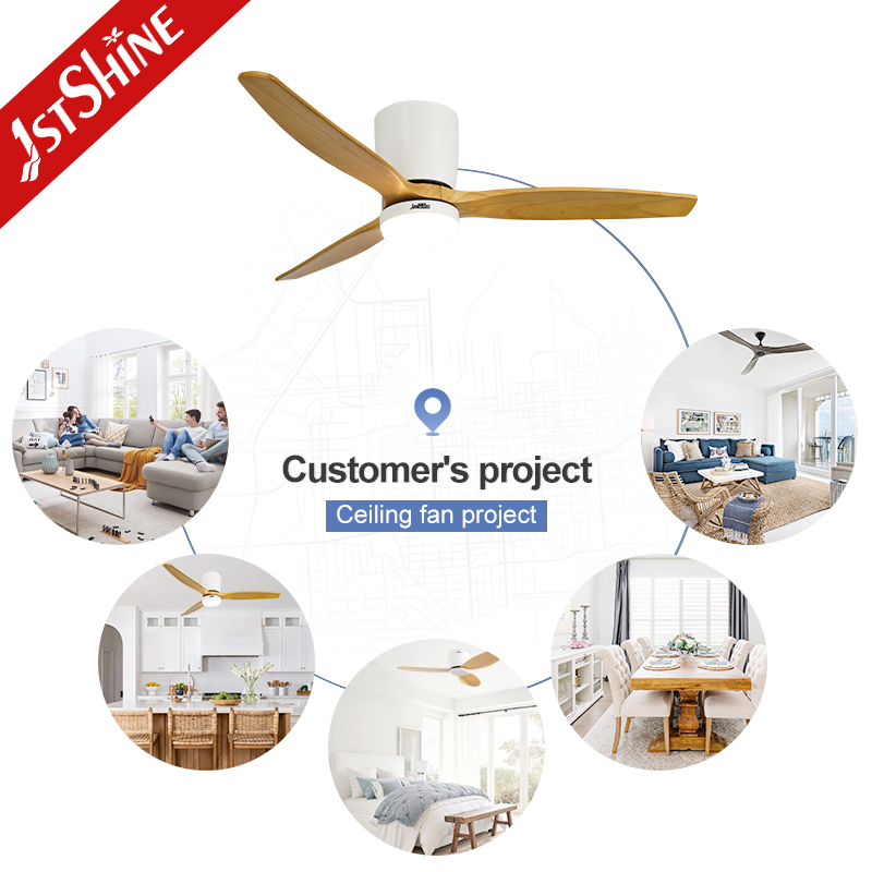 1stshine Low Profile LED Ceiling Fan 3 Wooden Blade Flush Mount Ceiling Fan with Light