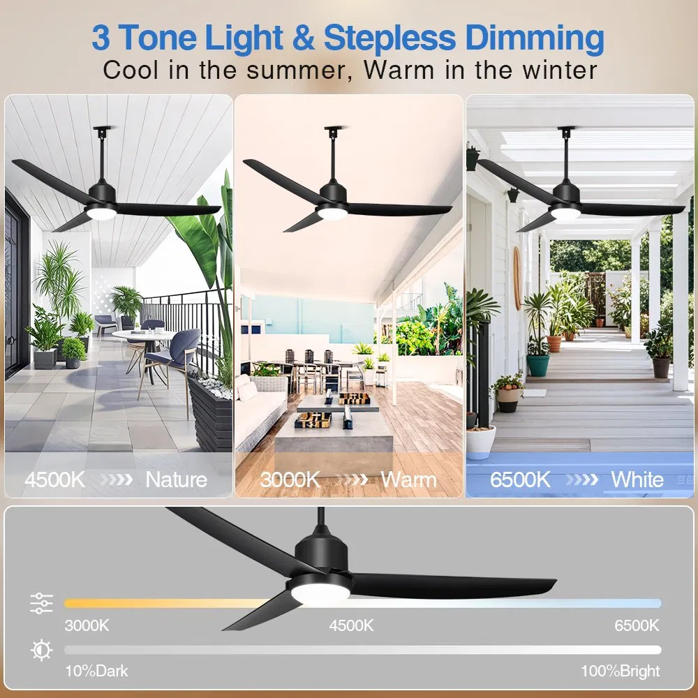 Waterproof Outdoor Patios Gazebo Ceiling Fan 52 Inch DC Motor