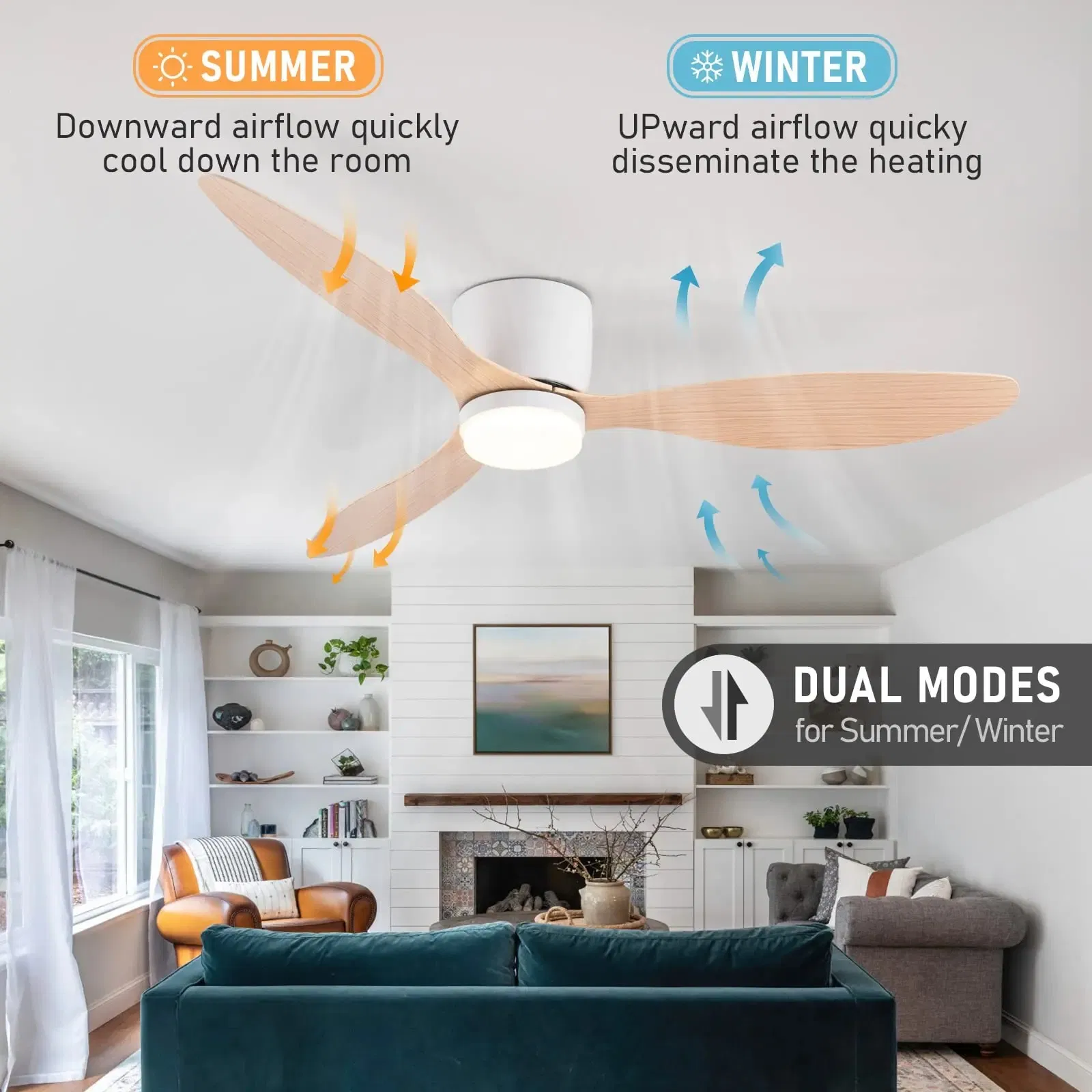 Ceiling Fan Natural Wind Wooden Blades 60 Inches Ceiling Fan with Remote