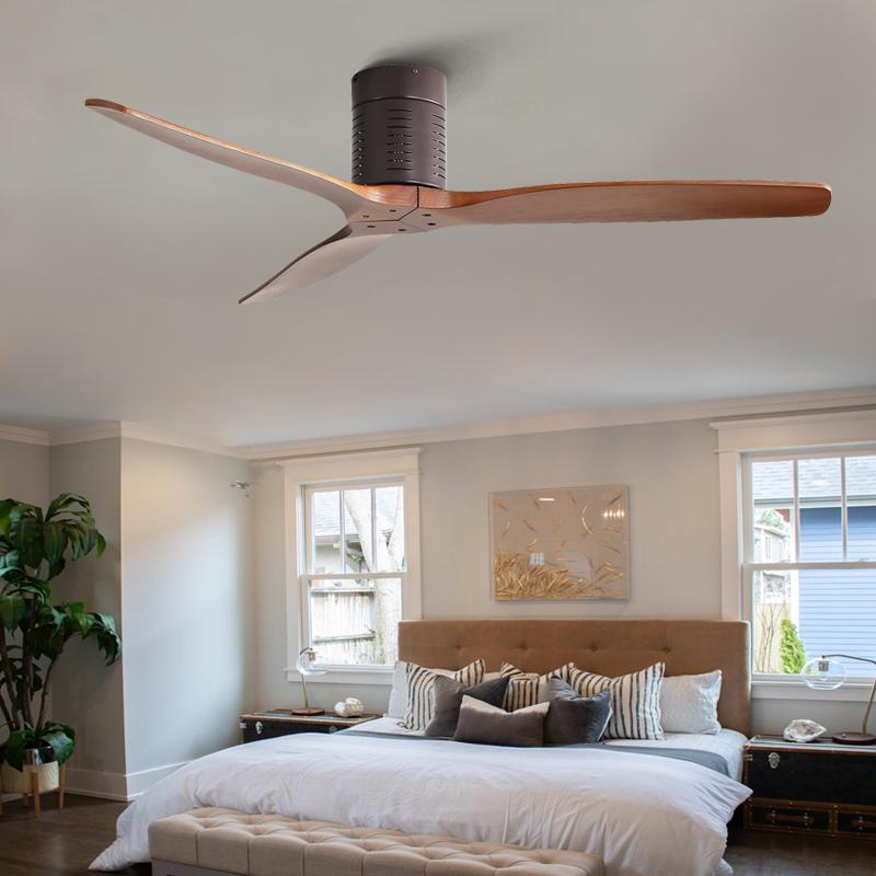 Modern Indoor 52 Inch Mounted Solid Wood Hugger Low Floor Flush Mount Loft Style Decorative BLDC Ceiling Fans Without Light