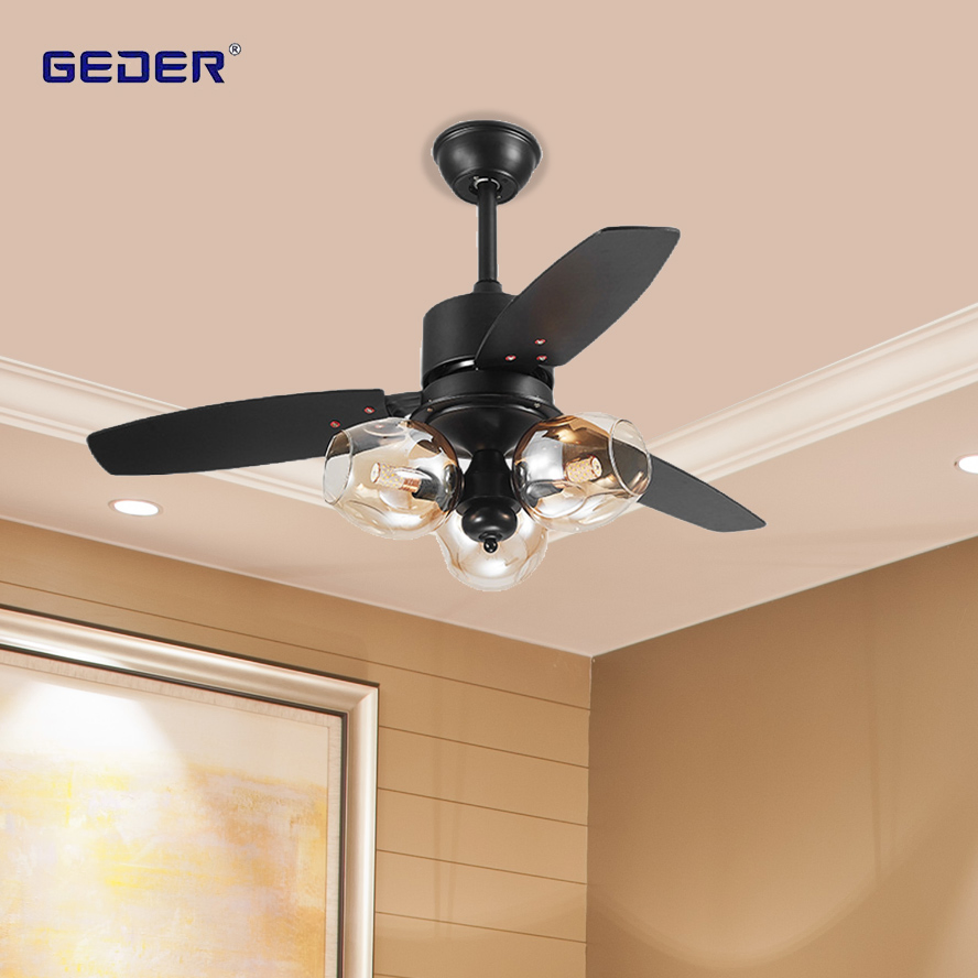 Black Indonesia Quiet Remote Control 48 Inch Nordic Luxury Ceiling Fan with Light
