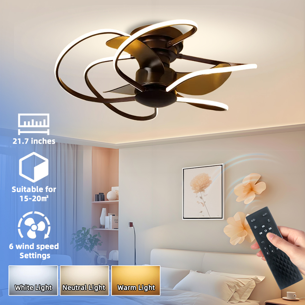 China Made 50W Modern LED Plastic Indoor Ceiling Fans with Lights Reversible &amp; Remote Control for Bedroom Indoor Decoration