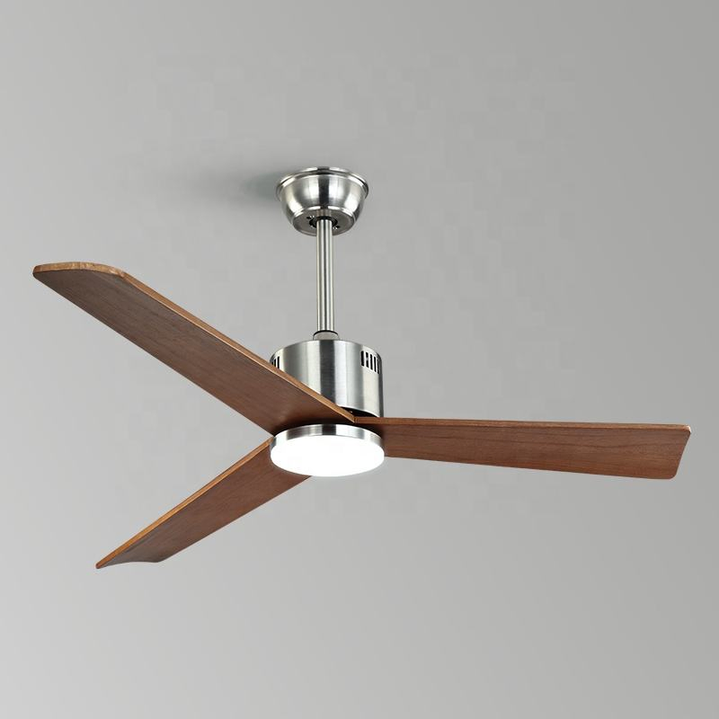 Modern 52 Inch Black Wooden Blade Ceiling Fan with LED Light
