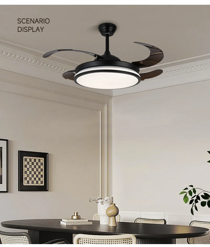 Chandelier Modern Pendant Lights Retractable Invisible LED Ceiling Fan Light with LED Light and Remote Control