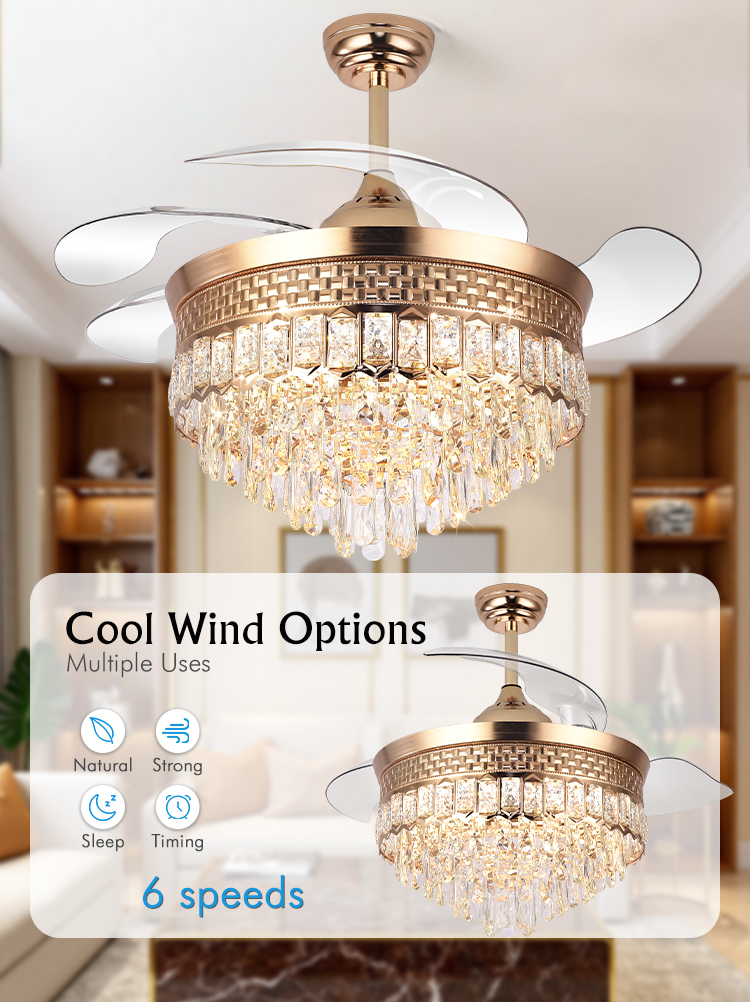 Y120 Luxury Bedroom Crystal Chandelier Ceiling Led Fan Light Luxury Ceiling Fan Led with Light Chandelier Ceiling Light and Fan