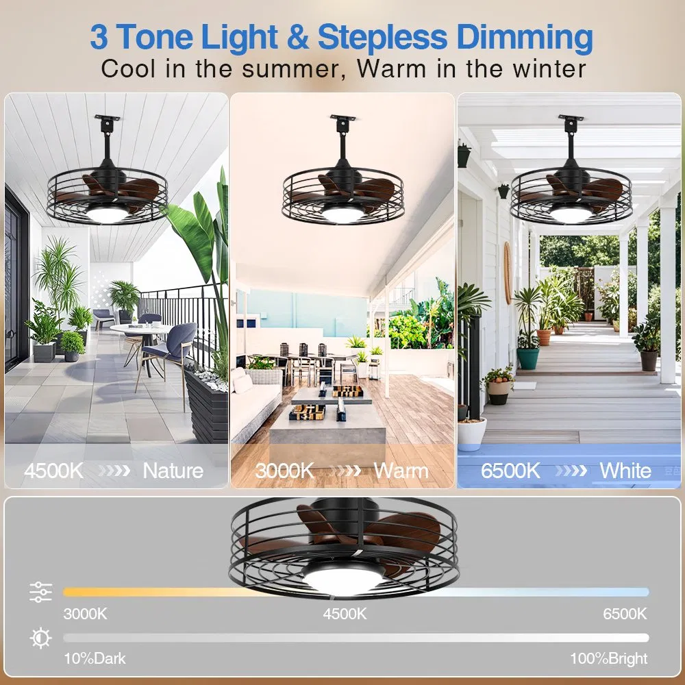 Lower Noise Outdoor Porch Ceiling Fan with 20" Downrod and LED