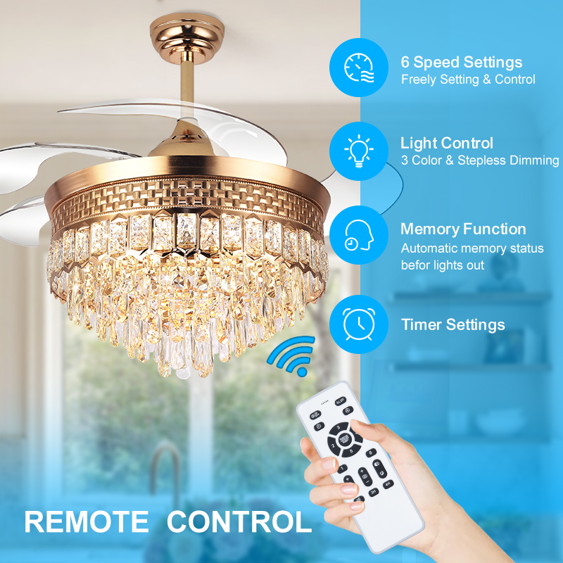 Y120 Luxury Bedroom Crystal Chandelier Ceiling Led Fan Light Luxury Ceiling Fan Led with Light Chandelier Ceiling Light and Fan