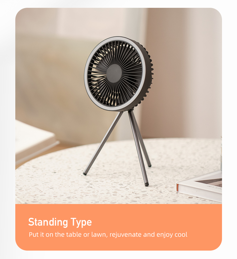 New Outdoor Tripod Fan Large Capacity Wireless USB Charging Camping Fan Portable Small Ceiling Fan Lamp