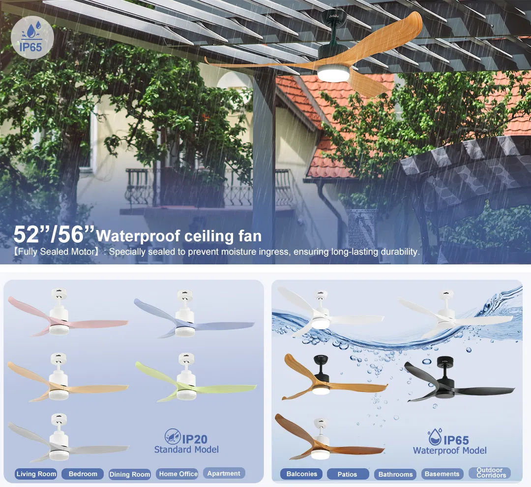 Ceiling Fan Waterproof IP65 Outdoor Smart Control Black Ceiling Fan With ABS Blades