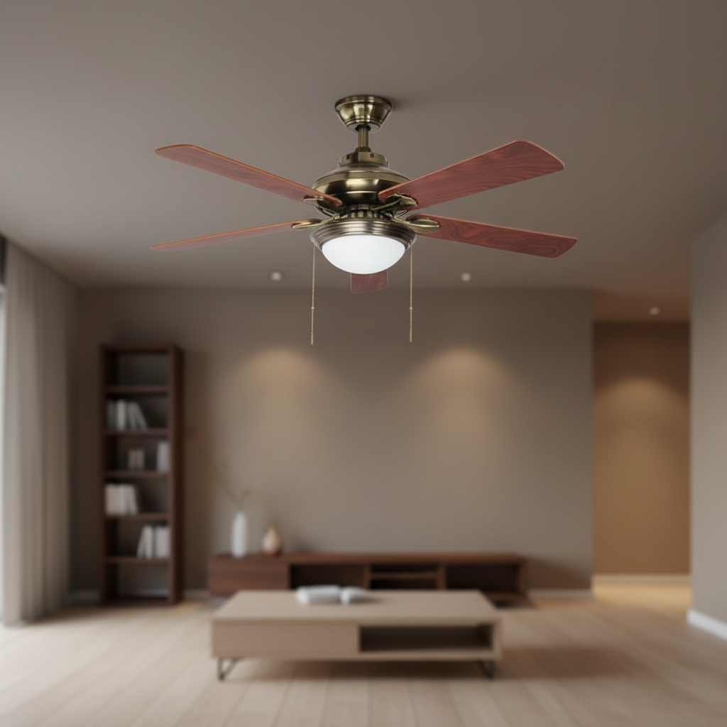 China Electric Metal Ceiling Fans with Mechanical Control Air Cooling for Household &amp; Hotel Use 5 Blades 52-Inch