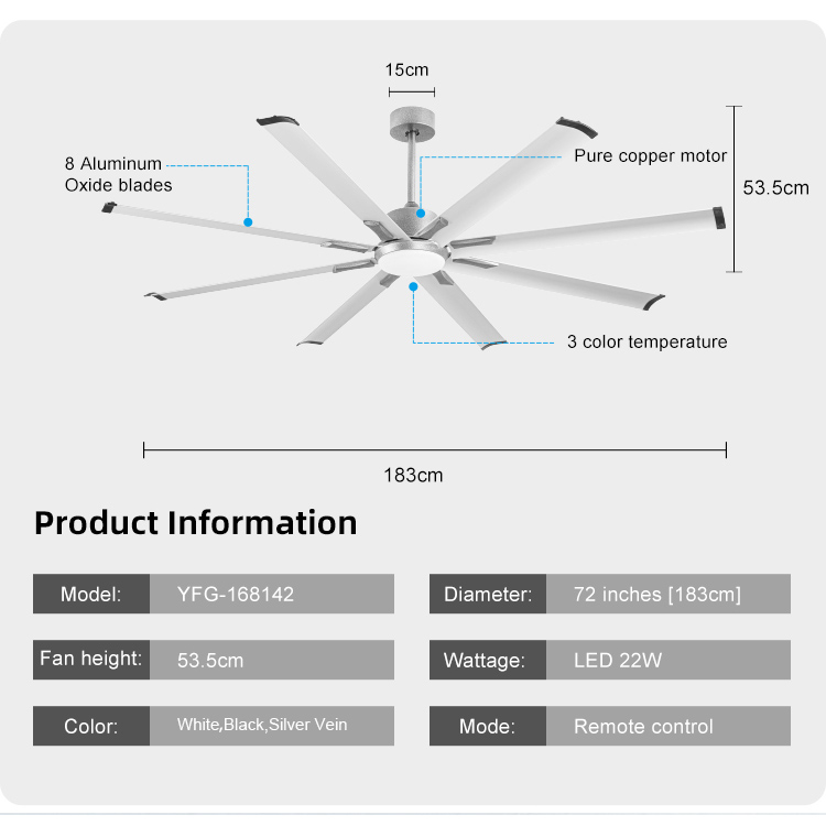 OEM ODM 72-Inch Ceiling Fan Lamp And Remote Control DC Motor For ETL Home Outdoor LED Industrial Ceiling Fan With Light