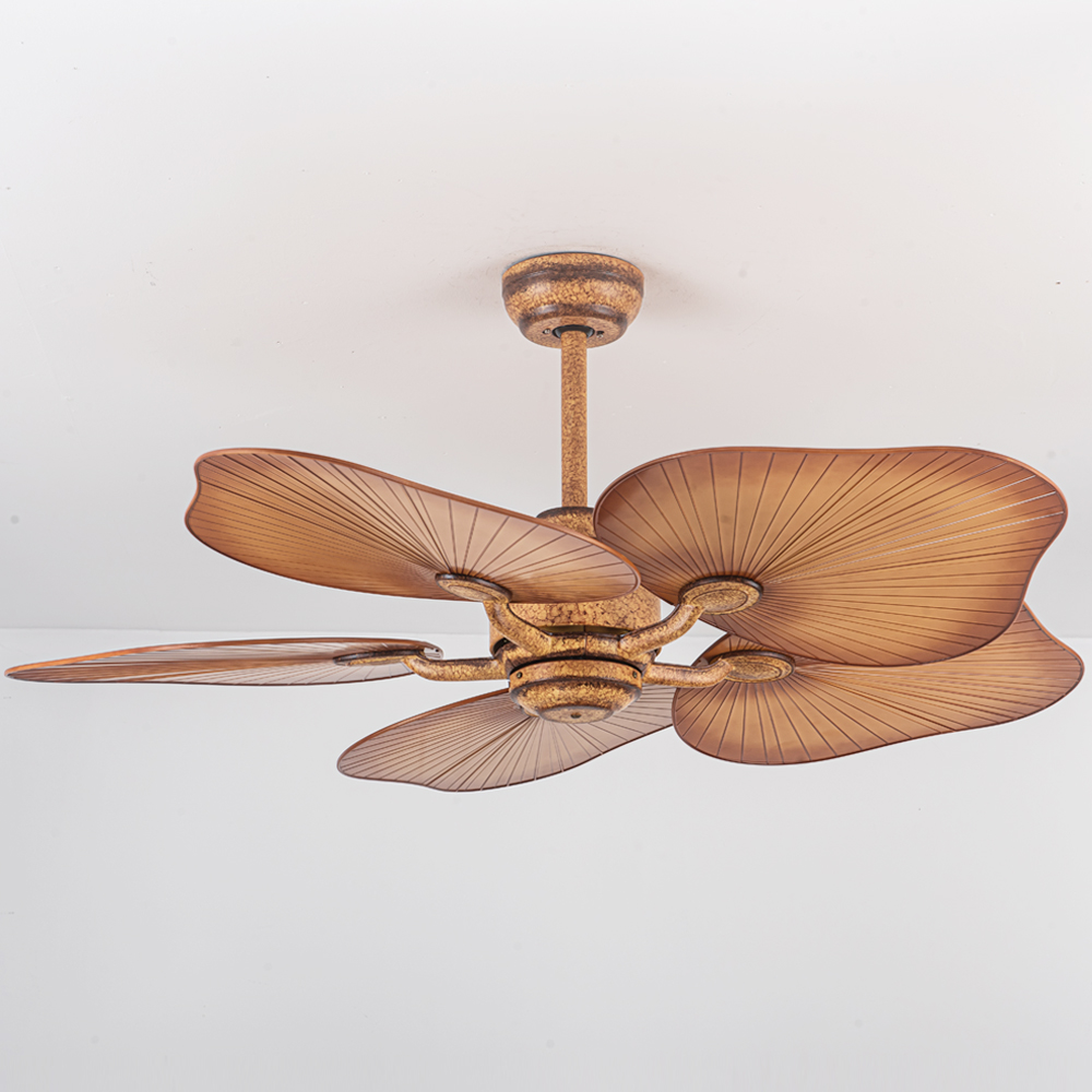 52 in Fancy Tropical ABS Palm Leaf Quiet American Antique Style Vintage Decorative Pull Chain Remote Ceiling Fan for Hotel