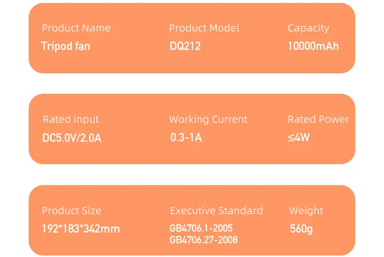 New Outdoor Tripod Fan Large Capacity Wireless USB Charging Camping Fan Portable Small Ceiling Fan Lamp