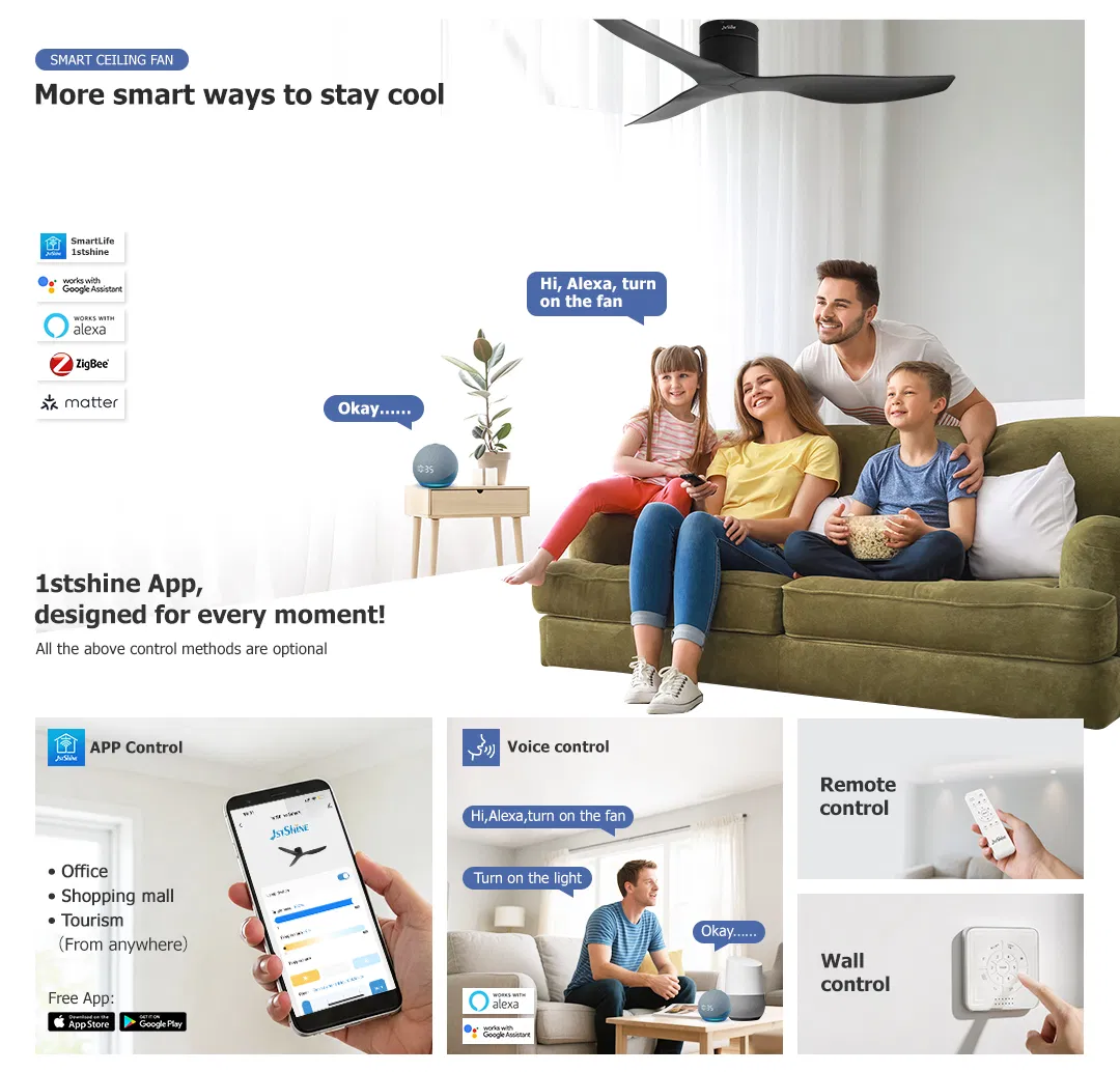 Ceiling Fan Low Profile 3 ABS Blades Smart Remote Control Space Saving DC Ceiling Fan
