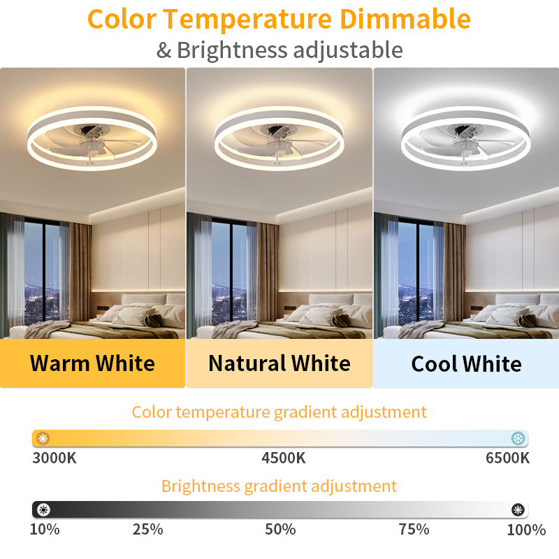 Modern Minimalist Metal Ceiling Fan LED Light Smart APP Control Ultra-Quiet Reversible DC Motor Flush Mount Bedroom 5 Blades